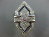 ANTIQUE EXTRA LARGE 1.95CT DIAMOND & AAA SAPPHIRE 14KT WHITE GOLD HEXAGON RING