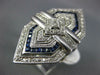 ANTIQUE EXTRA LARGE 1.95CT DIAMOND & AAA SAPPHIRE 14KT WHITE GOLD HEXAGON RING