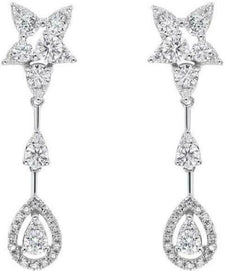 .77CT DIAMOND 14K WHITE GOLD CLUSTER STAR TEAR DROP BY THE YARD HANGING EARRINGS