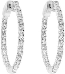 ESTATE 2.06CT DIAMOND 18K WHITE GOLD 3D CLASSIC INSIDE OUT HOOP HANGING EARRINGS