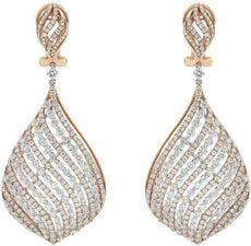 EXTRA LARGE 7.50CT DIAMOND 18KT WHITE & ROSE GOLD 3D TEAR DROP HANGING EARRINGS