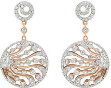 LARGE 1.97CT DIAMOND 14KT ROSE GOLD CIRCULAR FLOWER ETOILE FUN HANGING EARRINGS