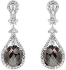 EXTRA LARGE 11.83CT WHITE & MOCHA DIAMOND 18KT WHITE GOLD OVAL HANGING EARRINGS