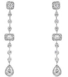 .72CT DIAMOND 14KT WHITE GOLD 3D ROUND & BAGUETTE BY THE YARD HANGING EARRINGS