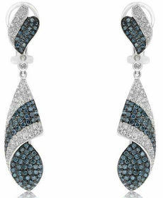 3.10CT DIAMOND & AAA SAPPHIRE 18KT WHITE GOLD 3D TEAR DROP FUN HANGING EARRINGS