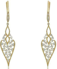 .68CT DIAMOND 14KT YELLOW GOLD 3D MULTI FLOWER HEART TEAR DROP HANGING EARRINGS