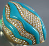 EXTRA LARGE 2.50CT DIAMOND & AAA TURQUOISE 18KT YELLOW GOLD MULTI ROW WAVE RING