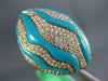 EXTRA LARGE 2.50CT DIAMOND & AAA TURQUOISE 18KT YELLOW GOLD MULTI ROW WAVE RING
