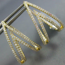 LARGE 1.15CT DIAMOND 18K YELLOW GOLD DOUBLE V INSIDE OUT HUGGIE HANGING EARRINGS