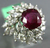 ESTATE LARGE 2.35CT DIAMOND & AAA RUBY PLATINUM CUSHION & MARQUISE FLOWER RING