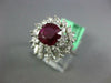 ESTATE LARGE 2.35CT DIAMOND & AAA RUBY PLATINUM CUSHION & MARQUISE FLOWER RING