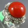 LARGE 2.0CT OLD MINE DIAMOND & AAA SARDINIAN CORAL 14KT WHITE GOLD FLOWER RING