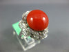 LARGE 2.0CT OLD MINE DIAMOND & AAA SARDINIAN CORAL 14KT WHITE GOLD FLOWER RING