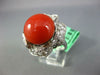 LARGE 2.0CT OLD MINE DIAMOND & AAA SARDINIAN CORAL 14KT WHITE GOLD FLOWER RING