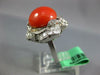 LARGE 2.0CT OLD MINE DIAMOND & AAA SARDINIAN CORAL 14KT WHITE GOLD FLOWER RING