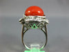 LARGE 2.0CT OLD MINE DIAMOND & AAA SARDINIAN CORAL 14KT WHITE GOLD FLOWER RING