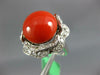 LARGE 2.0CT OLD MINE DIAMOND & AAA SARDINIAN CORAL 14KT WHITE GOLD FLOWER RING