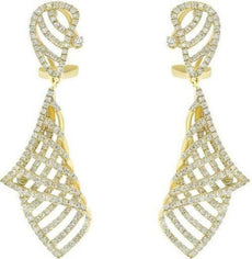 ESTATE 1.61CT DIAMOND 14KT YELLOW GOLD 3D CLASSIC TEAR DROP FUN HANGING EARRINGS