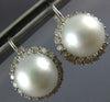 ESTATE LARGE 1.1CT DIAMOND & AAA SOUTH SEA PEARL 18K WHITE GOLD FLOWER EARRINGS