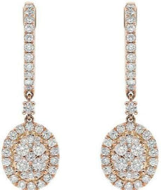 ESTATE 1.14CT DIAMOND 14KT ROSE GOLD 3D CLUSTER OVAL LEVERBACK HANGING EARRINGS