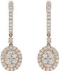 ESTATE 1.14CT DIAMOND 14KT ROSE GOLD 3D CLUSTER OVAL LEVERBACK HANGING EARRINGS