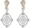 LARGE 4.56CT DIAMOND 18KT WHITE & ROSE GOLD 3D FLOWER CLIP ON HANGING EARRINGS