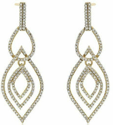 ESTATE .90CT DIAMOND 14KT YELLOW GOLD 3D MULTI LEAF CLASSIC FUN HANGING EARRINGS