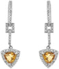 .99CT DIAMOND & AAA CITRINE 14KT WHITE GOLD 3D TRILLION & ROUND HANGING EARRINGS