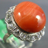 LARGE .75CT OLD MINE DIAMOND & AAA CORAL 14K WHITE GOLD FLOWER FILIGREE FUN RING