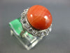 LARGE .75CT OLD MINE DIAMOND & AAA CORAL 14K WHITE GOLD FLOWER FILIGREE FUN RING