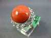 LARGE .75CT OLD MINE DIAMOND & AAA CORAL 14K WHITE GOLD FLOWER FILIGREE FUN RING
