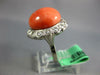 LARGE .75CT OLD MINE DIAMOND & AAA CORAL 14K WHITE GOLD FLOWER FILIGREE FUN RING