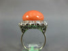 LARGE .75CT OLD MINE DIAMOND & AAA CORAL 14K WHITE GOLD FLOWER FILIGREE FUN RING