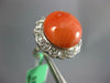 LARGE .75CT OLD MINE DIAMOND & AAA CORAL 14K WHITE GOLD FLOWER FILIGREE FUN RING