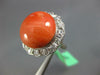 LARGE .75CT OLD MINE DIAMOND & AAA CORAL 14K WHITE GOLD FLOWER FILIGREE FUN RING