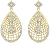 1.06CT DIAMOND 18KT YELLOW GOLD 3D TEAR DROP MULTI FLOWER WEB HANGING EARRINGS