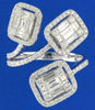 LARGE 1.55CT DIAMOND 18KT WHITE GOLD ROUND & BAGUETTE CLUSTER CRISS CROSS RING