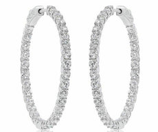 LARGE 4.82CT DIAMOND 18KT WHITE GOLD 3D ROUND INSIDE OUT CLASSIC HOOP EARRINGS