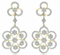 .79CT DIAMOND 14KT YELLOW GOLD 3D MULTI FLOWER OPEN FILIGREE HANGING EARRINGS