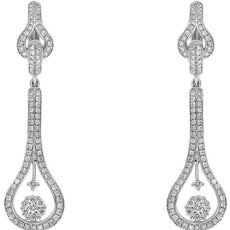 1.16CT DIAMOND 14KT WHITE GOLD 3D FLOWER CLUSTER TEAR DROP HANGING EARRINGS