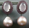 LARGE 12CT PINK QUARTZ SAPPHIRE & PINK SOUTH SEA PEARL 18KT BLACK GOLD EARRINGS