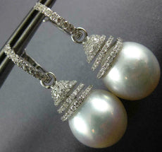 LARGE .70CT DIAMOND & AAA SOUTH SEA PEARL 18KT WHITE GOLD SWIRL HANGING EARRINGS