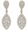 LARGE 3.16CT DIAMOND 14KT ROSE GOLD CLUSTER MARQUISE SHAPE LEAF HANGING EARRINGS
