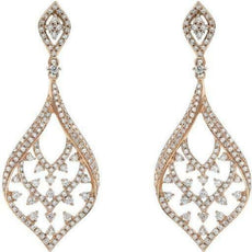 1.62CT DIAMOND 14KT ROSE GOLD 3D OPEN FILIGREE TEAR DROP LEAF HANGING EARRINGS