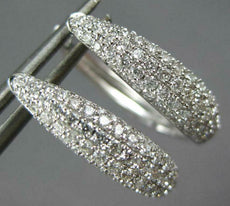 ESTATE .64CT DIAMOND 18KT WHITE GOLD MULTI ROW PAVE HUGGIE HOOP HANGING EARRINGS