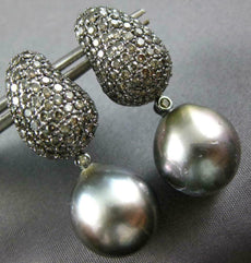 LARGE 2.65CT MOCHA DIAMOND & AAA TAHITIAN PEARL 18KT WHITE GOLD HANGING EARRINGS