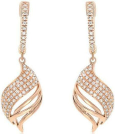 ESTATE .47CT DIAMOND 14KT ROSE GOLD 3D CLASSIC PAVE LEAF HANGING EARRINGS