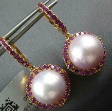 LARGE 1.60CT AAA PINK AMETHYST & SOUTH SEA PEARL 18KT ROSE GOLD HANGING EARRINGS