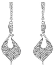ESTATE .88CT DIAMOND 14KT WHITE GOLD 3D CLASSIC PAVE LEAF HANGING EARRINGS
