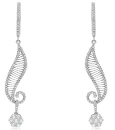 ESTATE 1.61CT DIAMOND 18KT WHITE GOLD 3D CLASSIC FLOWER LEAF HANGING EARRINGS